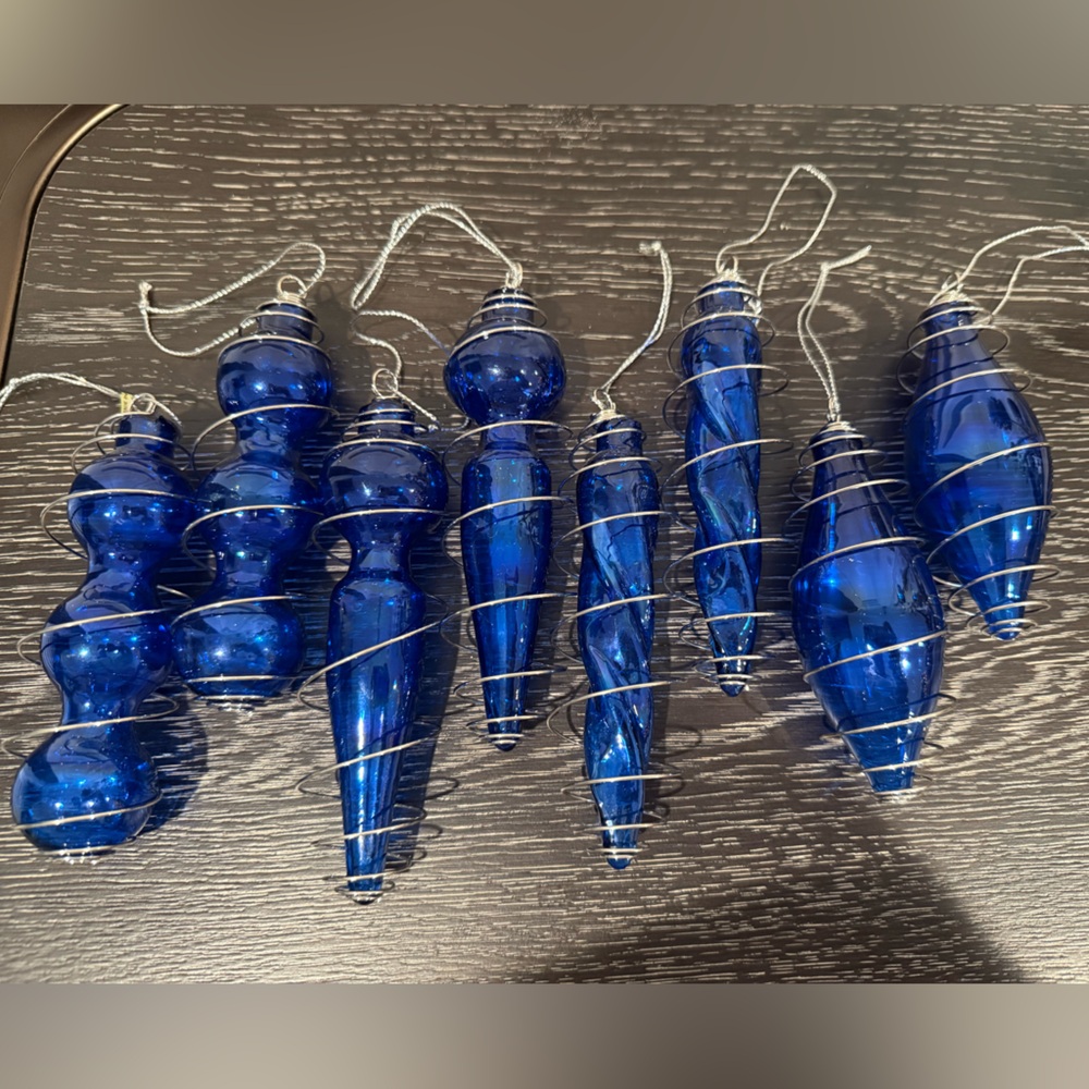 Wire Wrapped Glass Christmas Ornaments Set of 8